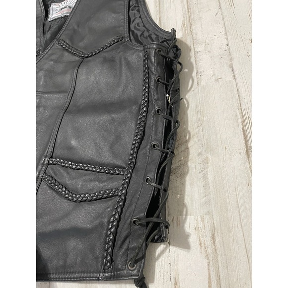 VTG Sunbelt Leather Collection Black Leather Lace Up Sides Vest Mens 48 - Picture 5 of 9